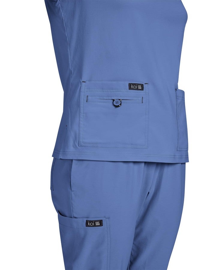 كوي بلوزة طبية نسائية من KOI Basics Becca، بأربعة جيوب، قابلة للتمدد، لون أزرق سماوي، مقاس متوسط - Image 3